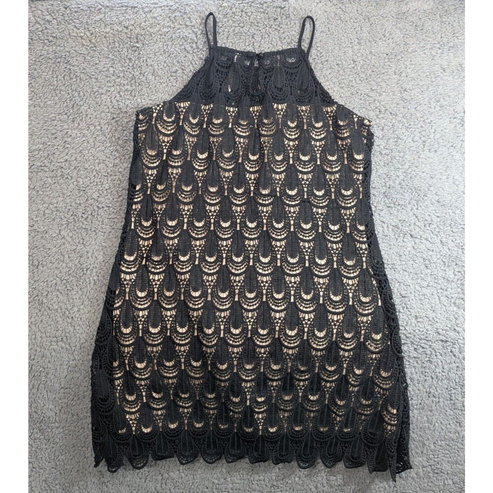 RnB Lace Dress Womens M Black Nude Sleeveless Cocktail Shift Party Mini